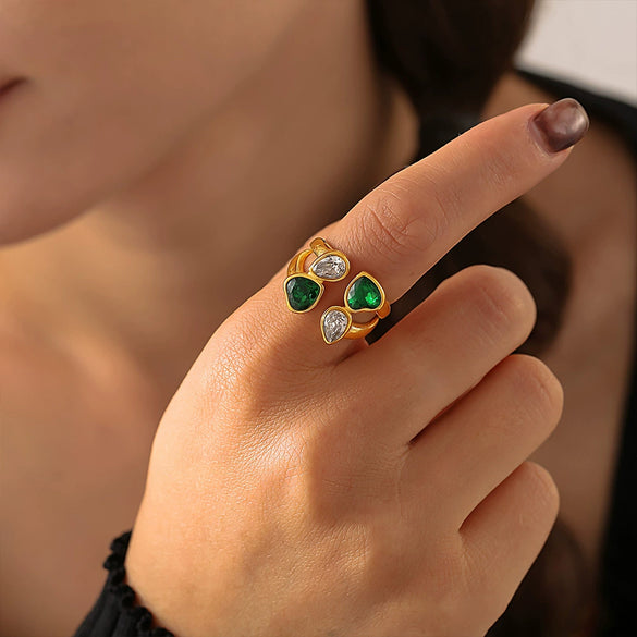 Wholesale Ring 316L Stainless Steel Glass Love Water Drop Geometric Electroplated Jewelry For Women