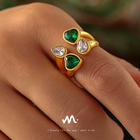 Wholesale Ring 316L Stainless Steel Glass Love Water Drop Geometric Electroplated Jewelry For Women