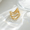 Wholesale Ring Stainless Steel Gold Plated Geometric Fashion High End Niche Wave Hollow Opening Unisex Jewelry