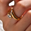 Wholesale Ring Stainless Steel Goldplated Geometric Design White Zircon Inlaid