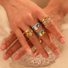 Wholesale Ring Stainless Steel Goldplated Ocean Style Mermaid Pearl Geometric Open Hand Jewelry