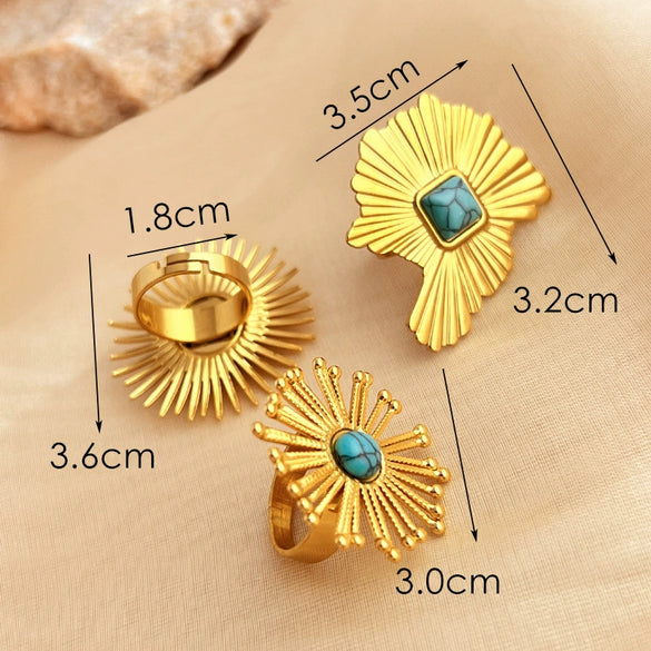 Wholesale Ring Stainless Steel Heart Shape Microinlaid Turquoise Light Luxury Style Electroplating Unisex