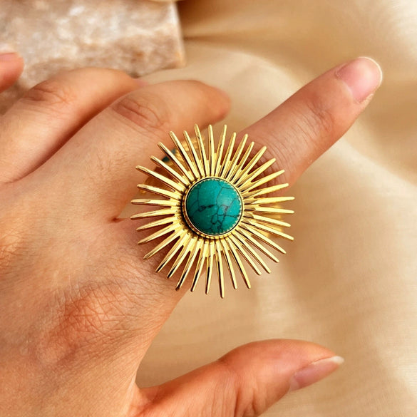 Wholesale Ring Stainless Steel Heart Shape Microinlaid Turquoise Light Luxury Style Electroplating Unisex