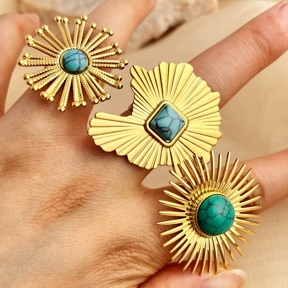 Wholesale Ring Stainless Steel Heart Shape Microinlaid Turquoise Light Luxury Style Electroplating Unisex