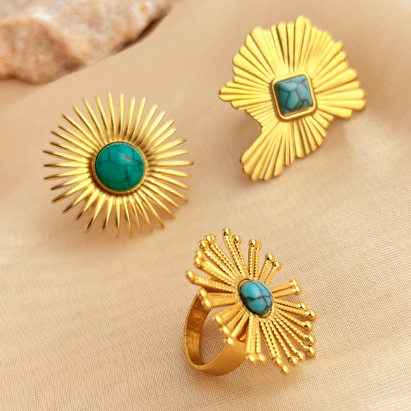 Wholesale Ring Stainless Steel Heart Shape Microinlaid Turquoise Light Luxury Style Electroplating Unisex