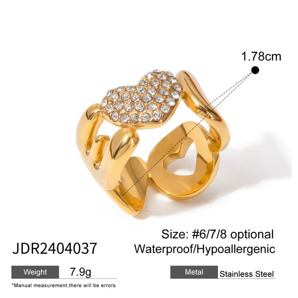 Wholesale Ring Stainless Steel Heart Shaped Love Letter Inlaid With Rhinestones Electroplated