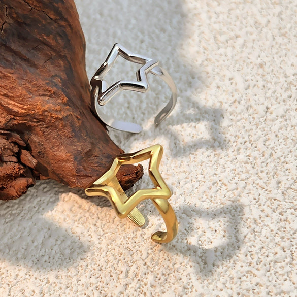 Wholesale Ring Stainless Steel Hollow Star Heart Shape Electroplating Jewelry Accessories Cool Natural Style Unisex