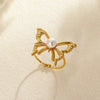 Wholesale Ring Stainless Steel Imitation Pearl Butterfly Hollow Electroplated Heart Shape Cartoon Characters French Retro Style