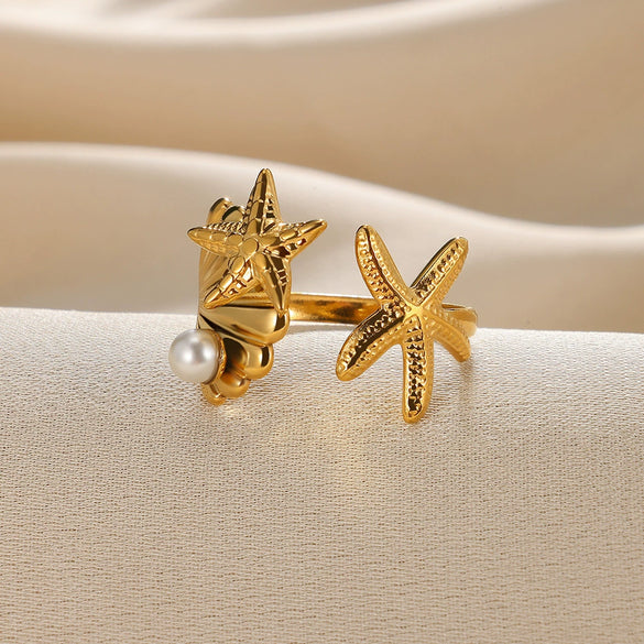 Wholesale Ring Stainless Steel Imitation Pearl Butterfly Hollow Electroplated Heart Shape Cartoon Characters French Retro Style