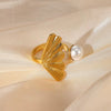 Wholesale Ring Stainless Steel Imitation Pearl French Retro Heart Shape Bow Tie Electroplated