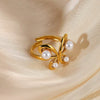 Wholesale Ring Stainless Steel Imitation Pearl French Retro Heart Shape Bow Tie Electroplated