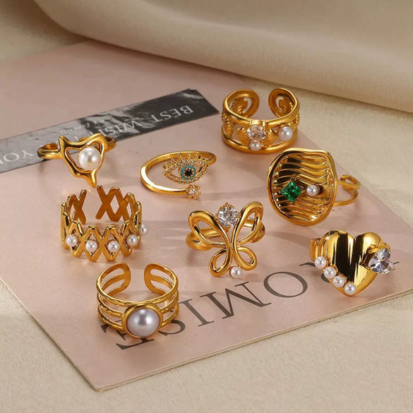 Wholesale Ring Stainless Steel Imitation Pearl Geometric Baroque Style Electroplating For Women