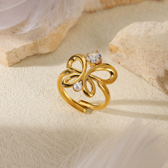 Wholesale Ring Stainless Steel Imitation Pearl Geometric Baroque Style Electroplating For Women