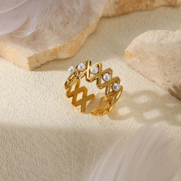 Wholesale Ring Stainless Steel Imitation Pearl Geometric Baroque Style Electroplating For Women