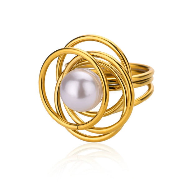 Wholesale Ring Stainless Steel Imitation Pearl Geometric Baroque Style Electroplating For Women