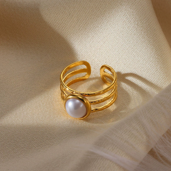 Wholesale Ring Stainless Steel Imitation Pearl Geometric Baroque Style Electroplating For Women