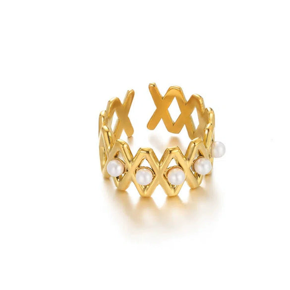 Wholesale Ring Stainless Steel Imitation Pearl Geometric Baroque Style Electroplating For Women