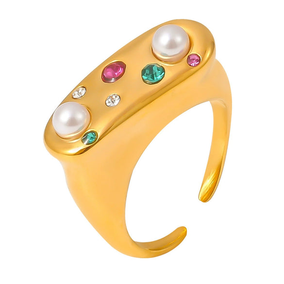 Wholesale Ring 316L Stainless Steel Imitation Pearl Geometric Minimalist Style 18K Gold Plated
