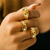 Wholesale Ring 316L Stainless Steel Imitation Pearl Geometric Minimalist Style 18K Gold Plated