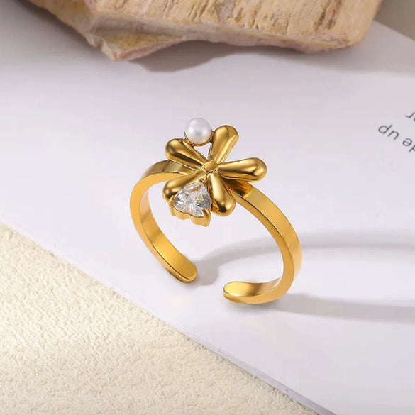 Wholesale Ring Stainless Steel Imitation Pearl Geometric Rococo Style Electroplated