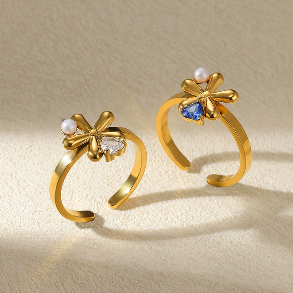 Wholesale Ring Stainless Steel Imitation Pearl Geometric Rococo Style Electroplated