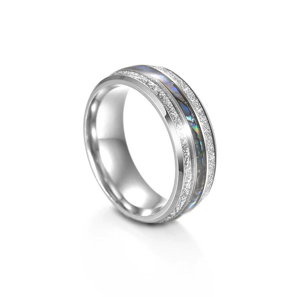 Wholesale Ring Stainless Steel Inlaid Acacia Wood And Abalone Shell Geometric Dripping Oil Unisex