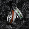 Wholesale Ring Stainless Steel Inlaid Acacia Wood And Abalone Shell Geometric Dripping Oil Unisex