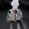 Wholesale Ring Stainless Steel Inlaid Acacia Wood And Abalone Shell Geometric Dripping Oil Unisex