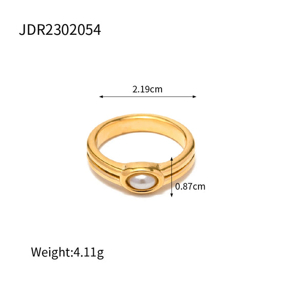 Wholesale Ring Stainless Steel Inlaid Pearl Geometric Style Electroplated For Women