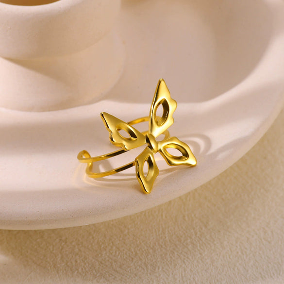 Wholesale Ring Stainless Steel Ins Style Stereo Flower Leaf Conch Electroplated