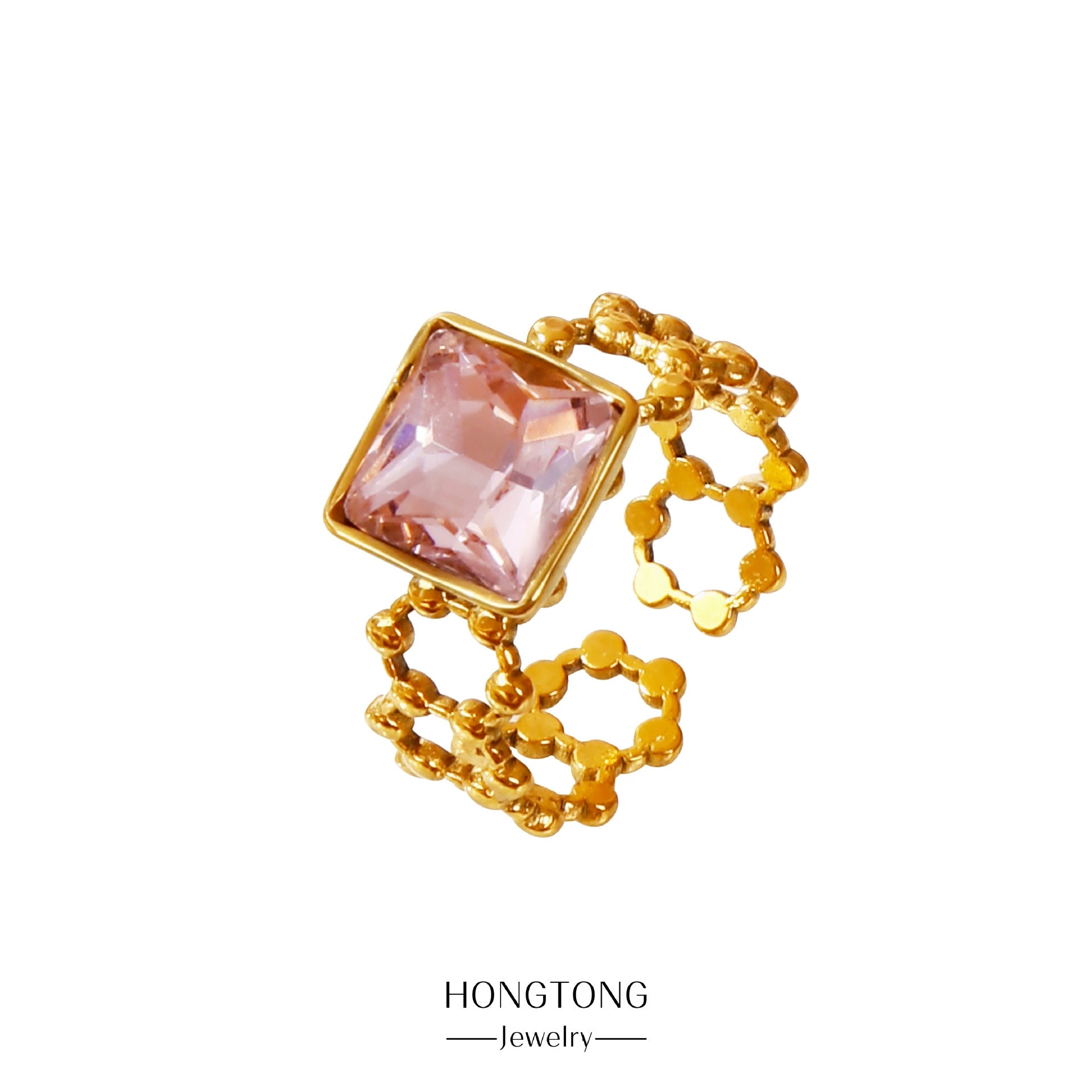 Wholesale Ring Stainless Steel 18K Gold Electroplated Pink Square ...