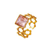 Wholesale Ring Stainless Steel 18K Gold Electroplated Pink Square Diamond Geometric Style Women's