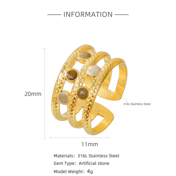 Wholesale Ring Stainless Steel 18K Gold Electroplated Pink Square Diamond Geometric Style Women's