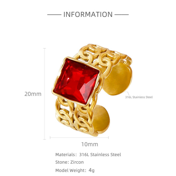 Wholesale Ring Stainless Steel 18K Gold Electroplated Pink Square Diamond Geometric Style Women's