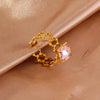 Wholesale Ring Stainless Steel 18K Gold Electroplated Pink Square Diamond Geometric Style Women's