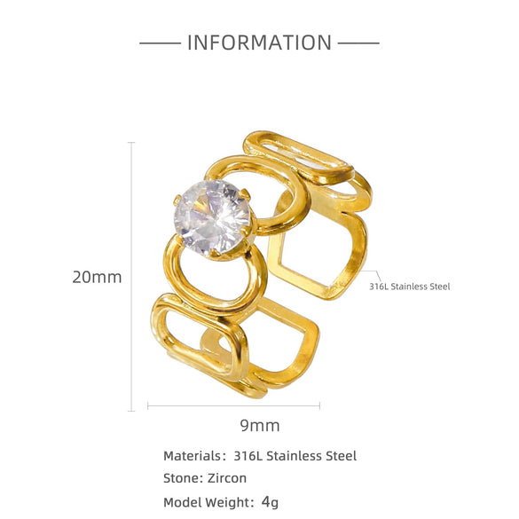 Wholesale Ring Stainless Steel 18K Gold Electroplated Pink Square Diamond Geometric Style Women's