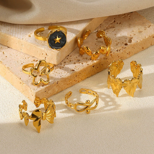 Wholesale Ring Stainless Steel 18K Gold Plated Geometric And Flowers Styling For Women
