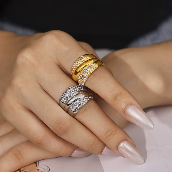 Wholesale Ring 316L Stainless Steel 18K Gold Plated Geometric Hiphop Fashion Design