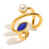 Wholesale Ring Stainless Steel 18K Gold Plated Geometric Imitation Pearl Natural Stone Open Design
