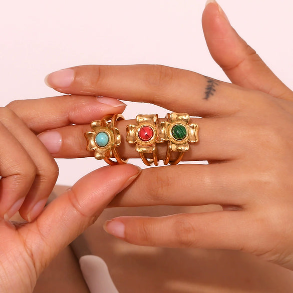 Wholesale Ring Stainless Steel 18K Gold Plated Microset Heart Flower Geometric For Women