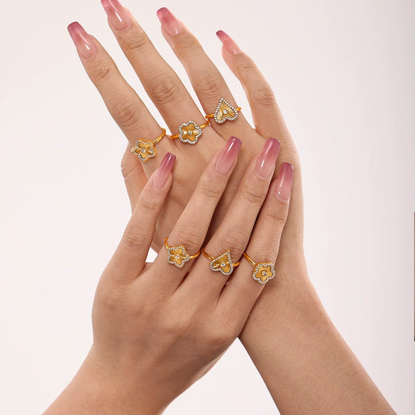 Wholesale Ring Stainless Steel Light Luxury Geometric Heart Star Pattern Pvd Electroplating