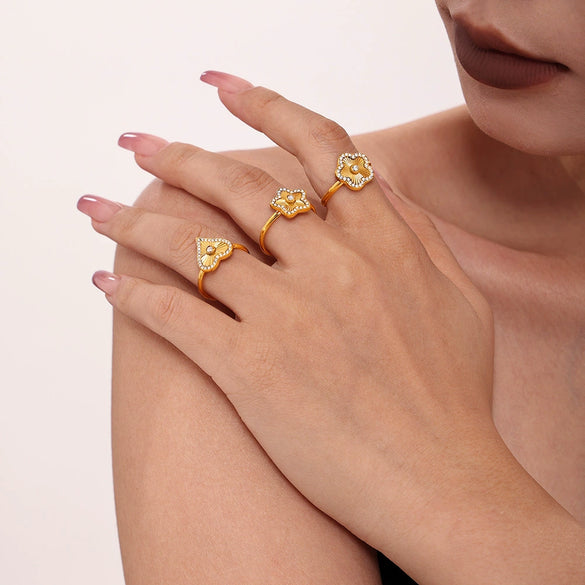 Wholesale Ring Stainless Steel Light Luxury Geometric Heart Star Pattern Pvd Electroplating