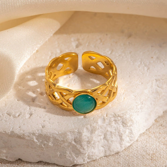 Wholesale Ring Stainless Steel Malachite Turquoise Geometric U Shape Electroplated