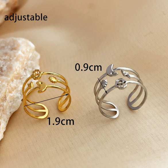 Wholesale Ring Stainless Steel Natural Geometric Heart Open Unisex Electroplated
