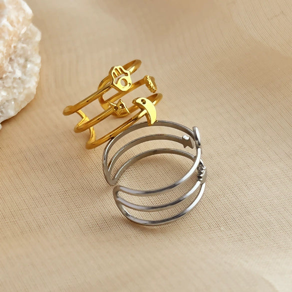 Wholesale Ring Stainless Steel Natural Geometric Heart Open Unisex Electroplated