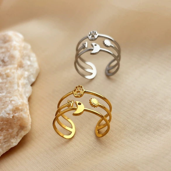 Wholesale Ring Stainless Steel Natural Geometric Heart Open Unisex Electroplated