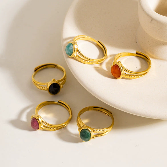 Wholesale Ring Stainless Steel Natural Stone Inlaid Geometric Light Luxury Retro Style