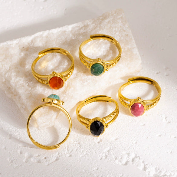 Wholesale Ring Stainless Steel Natural Stone Inlaid Geometric Light Luxury Retro Style