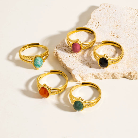 Wholesale Ring Stainless Steel Natural Stone Inlaid Geometric Light Luxury Retro Style