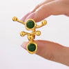 Wholesale Ring 316L Stainless Steel Natural Stone Shell Bead Geometric Light Luxury Style Electroplated
